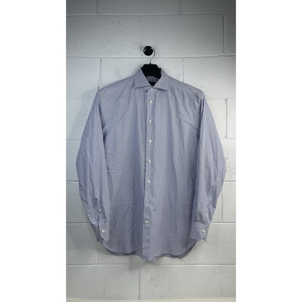 Ermenegildo Zegna Dress Shirt Mens M Stripe Trofeo Su Misura Tailored Fit Luxury